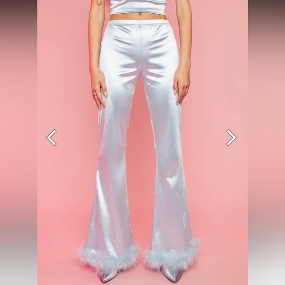 satin pants with fur bottom - Picture 2 of 3